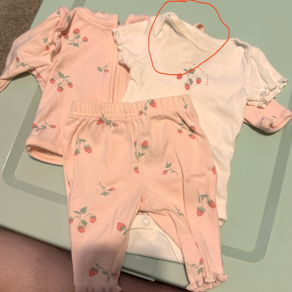 Pink and White Baby Outfit Set with Strawberry Print